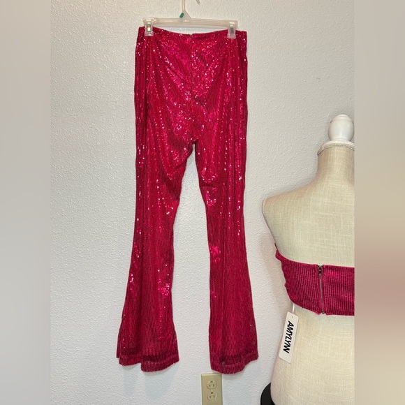 Amy Lynn Hot Pink Sequins Women's Pants & Jumpsuit Set  size Large Bling Sparkle - Picture 10 of 16